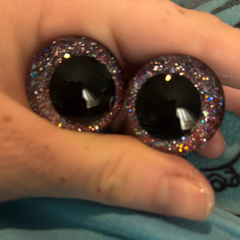 Sparkling Black and Multicolor safety eyes 30mm rainbow glitter hand painted